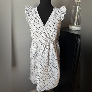 LOFT White Dress with Black Floral Pattern